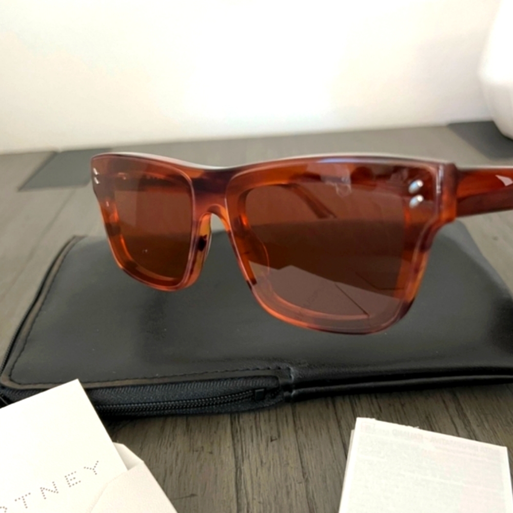 NWT HAVANA ORANGE STELLA McCARTNEY SC0197S 004 SQUARE SUNGLASSESS. ☆ - Picture 2 of 11